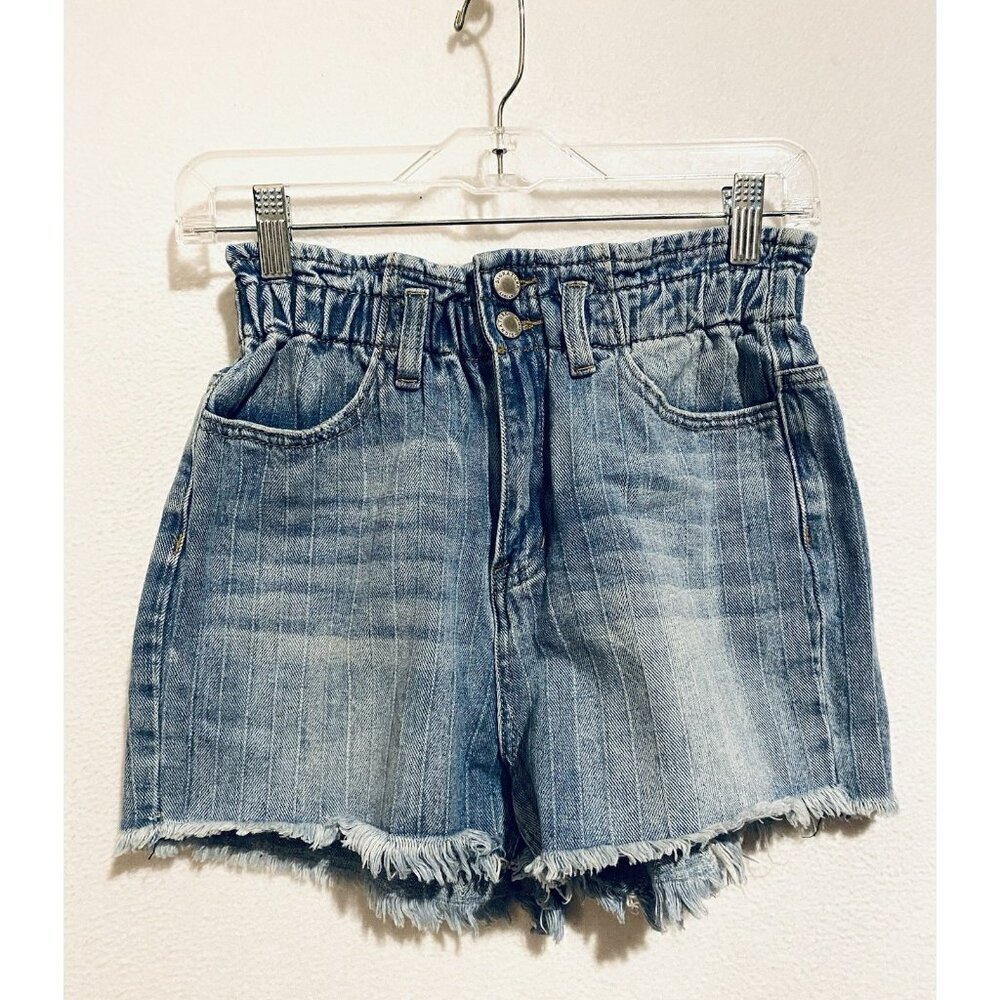 KanCan Signature Shorts Womens Small Blue Denim Ultra High Rise Paperbag Waist